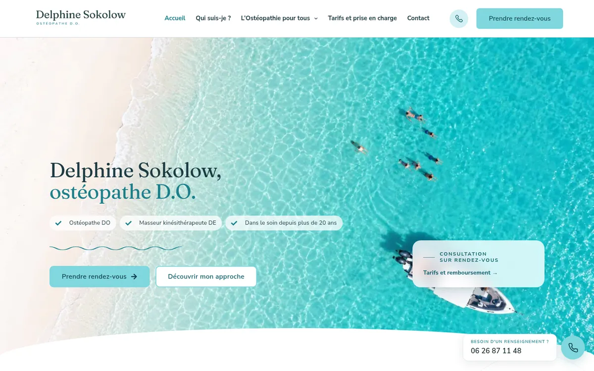 Page d'accueil du site Delphine Sokolow, ostéopathe