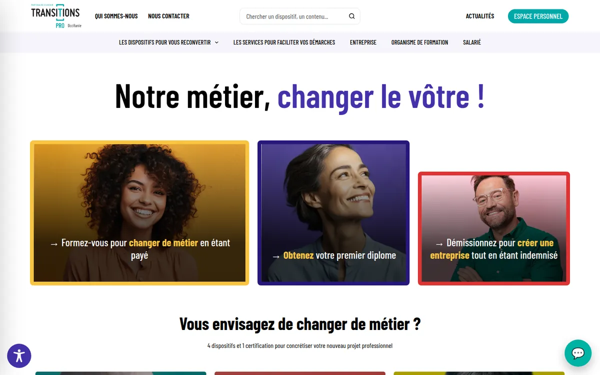 Capture du site Transitions Pro Occitanie